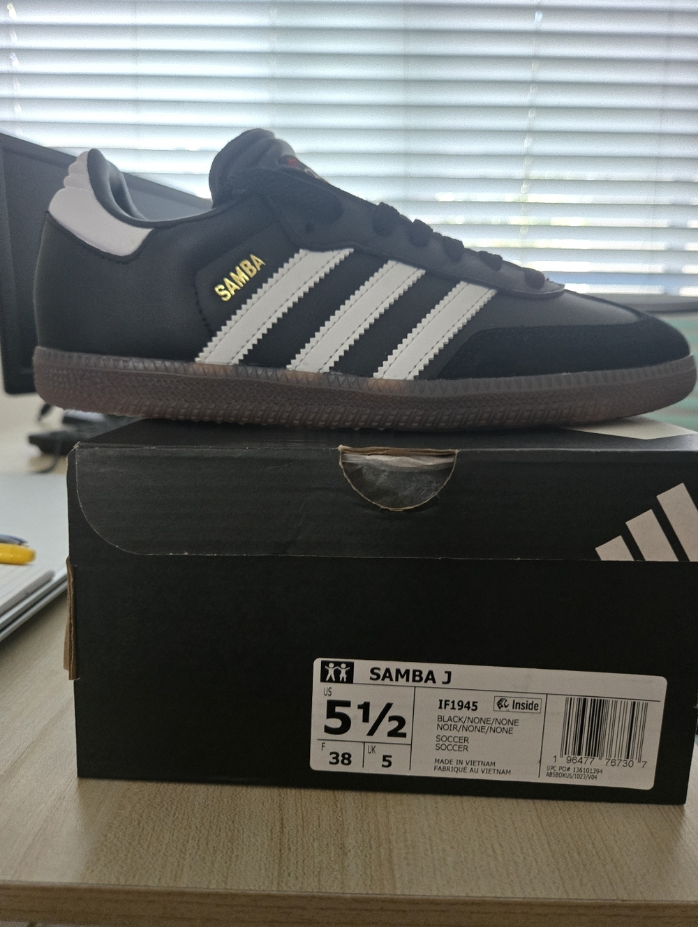 Adidas Samba J Black And White Stripes